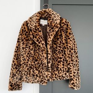 Banana Republic Leopard Print Faux Fur Coat size XS